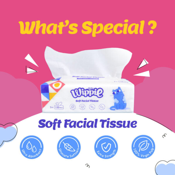 Wippie 3ply Premium Facial Tissue - Grande Premium Size ( 1-Bag ) - Image 3