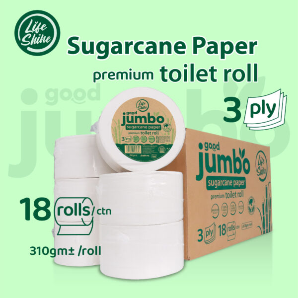 Lifeshine【310g】3ply Sugarcane Jumbo Toilet Roll Tissue - Image 2