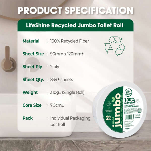 Lifeshine【310g】2ply Recycled Jumbo Toilet Roll Tissue - Image 9
