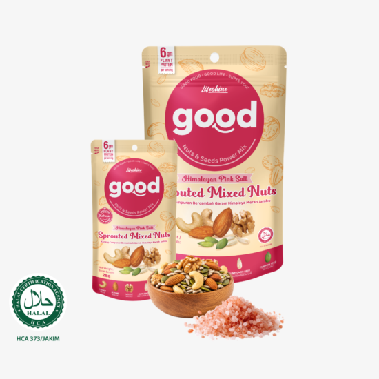 Lifeshine GOOD Sprouted Mixed Nuts Himalayan Pink Salt 28g & 140g | High Protein Healthy Snack
