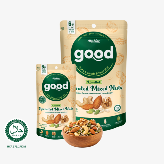 GOOD Sprouted Mixed Nuts Unsalted 28g & 140g | Kacang Campur Tanpa Garam | Healthy Snack Keto-Friendly