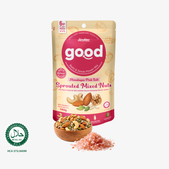Lifeshine GOOD Sprouted Mixed Nuts Himalayan Pink Salt 140g | High Protein Healthy Snack